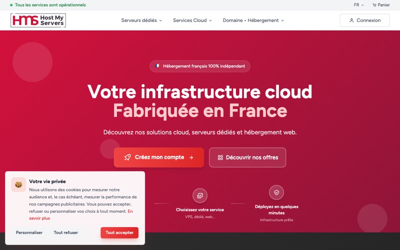 Capture d'écran du site hostmyservers